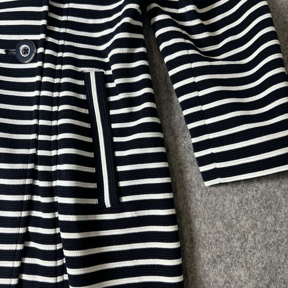 CAbi Trench Coat Women's XS Maritime Blue Navy Striped Long Jacket #5151 - Picture 6 of 6